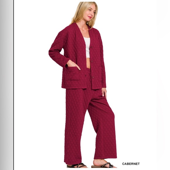 Zenana Outfitters Pants - Zenana Outfitters Cabernet Quilted Pants & Jacket Set